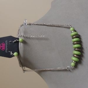 Paparazzi Silver chain with 2 shades of green beads + matching earrings
